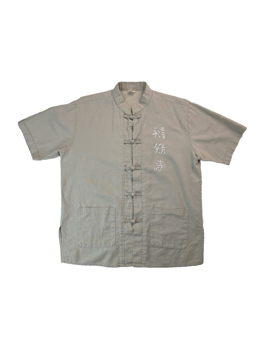 Vintage Traditional Chinese Embroidered Gray Linen Shirt Mens Size Large L